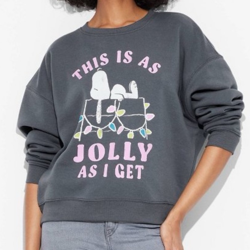 Women’s Small Peanuts Snoopy As Jolly As I Get Christmas Holiday Sweatshirt
